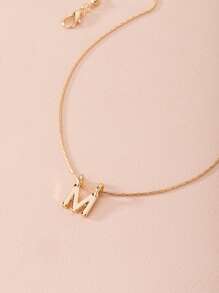 金屬字母吊墜項鍊 - 金黃色 - 查看 2