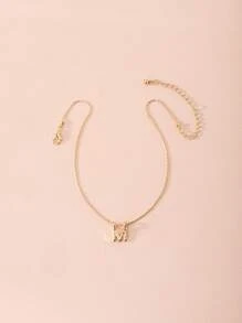 金屬字母吊墜項鍊 - 金黃色 - 查看 3