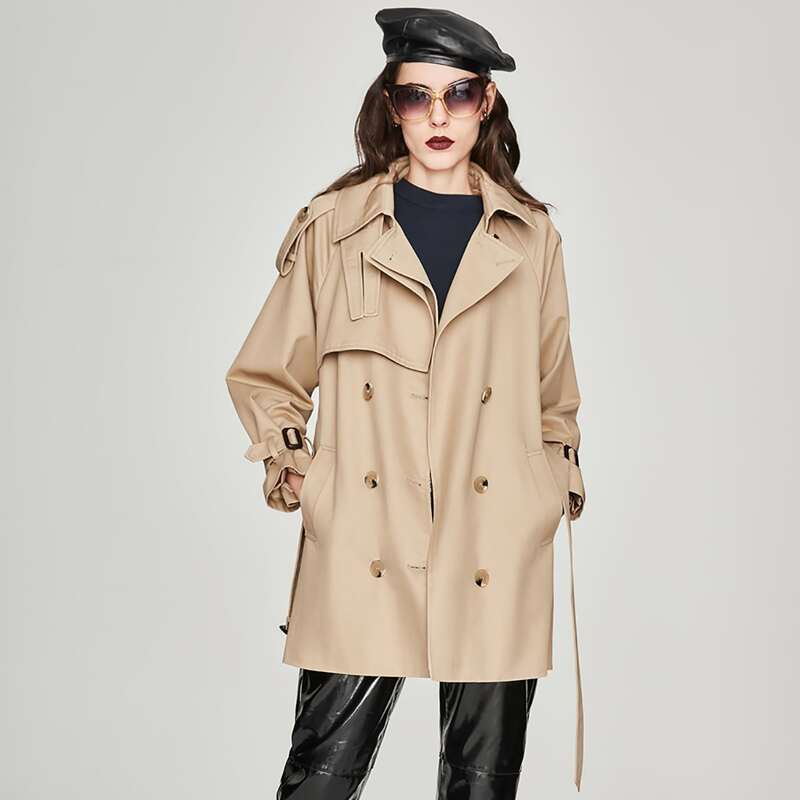 

Jazzevar Double Button Belted Trench Coat, Beige