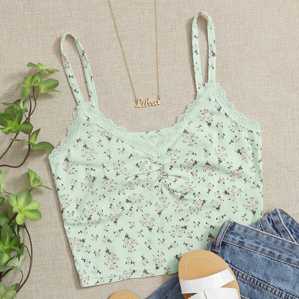 

Ditsy Floral Contrast Lace Cami Top, Lime green