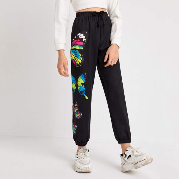 

Girls Butterfly and Letter Graphic Joggers, Black