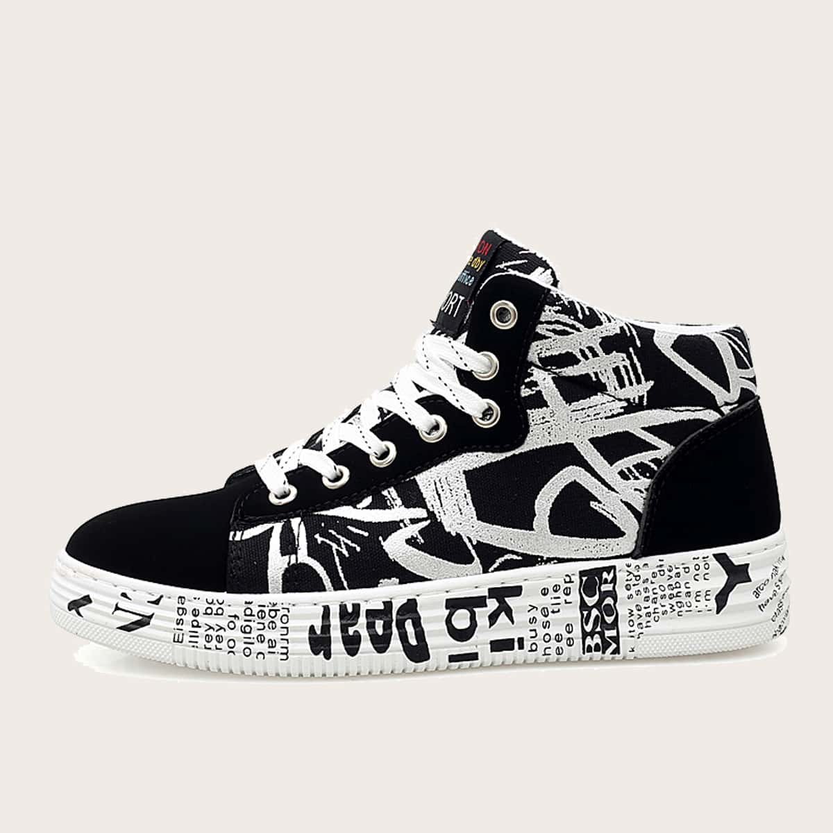 

Guys Letter Graphic Lace-up Front Skate Shoes, Black and white