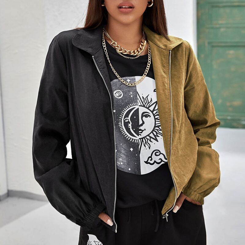 

Two Tone Zipper Up Jacket, Multicolor