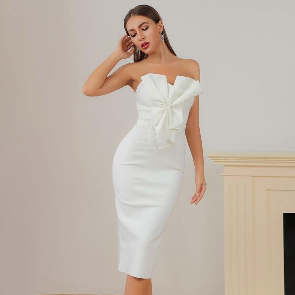 

Lucra Big Bow Split Hem Tube Dress, White