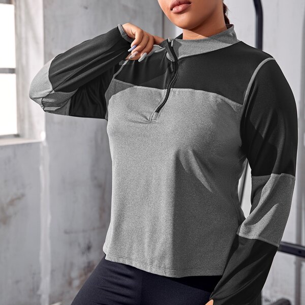 

Plus Two Tone Half Zipper Sports Top, Multicolor