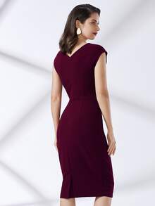 MIUSOL Zip Back Wrap Ruched Dress - Burgundy - View 2