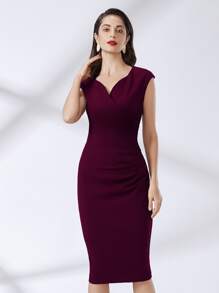 MIUSOL Zip Back Wrap Ruched Dress - Burgundy - View 4
