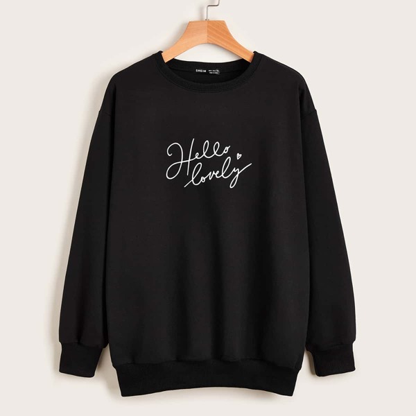 

Letter Graphic Drop Shoulder Sweatshirt, Black