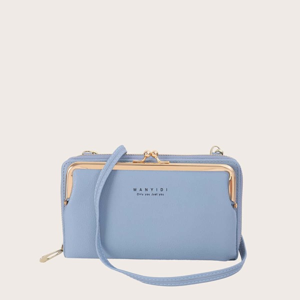 

Letter Graphic Kiss Lock Crossbody Bag, Blue