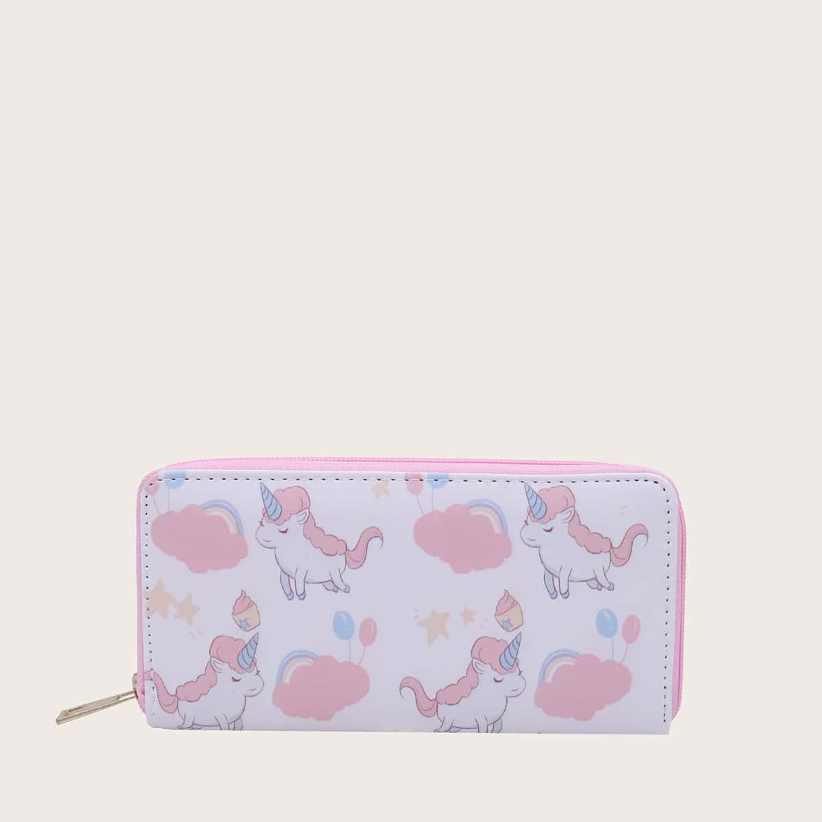 

Unicorn Pattern Zip Around Purse, White