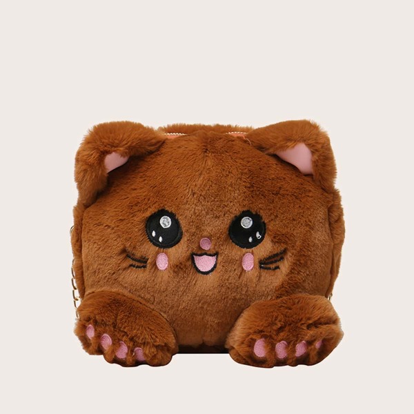 

Girls Cartoon Design Fluffy Crossbody Bag, Brown