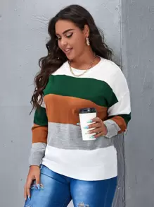 SHEIN LUNE Plus Drop Shoulder Colourblock Jumper - Multicolor - View 1