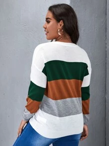 SHEIN LUNE Plus Drop Shoulder Colourblock Jumper - Multicolor - View 2