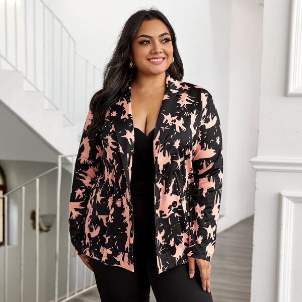 

Plus All Over Print Double Breasted Blazer, Multicolor