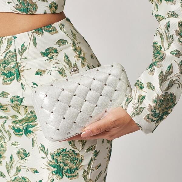 

Quilted Clip Top Box Bag, Silver