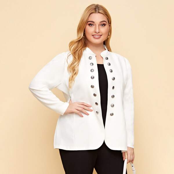 

Plus Flap Detail Double Breasted Coat, White