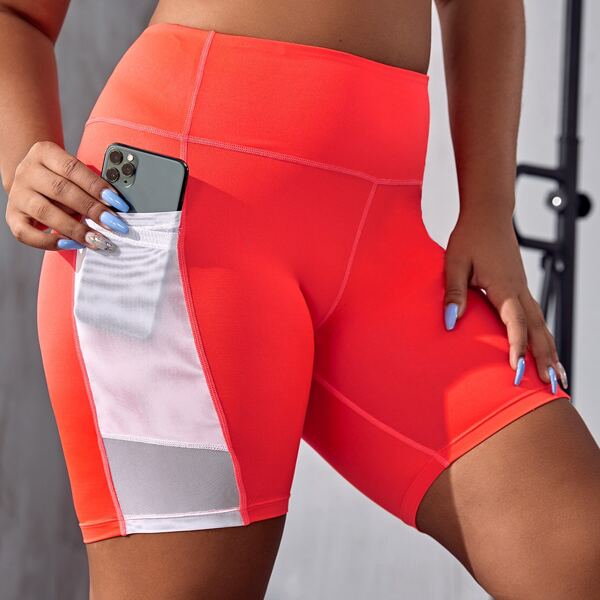 

Plus Contrast Phone Pocket Sports Shorts, Orange neon
