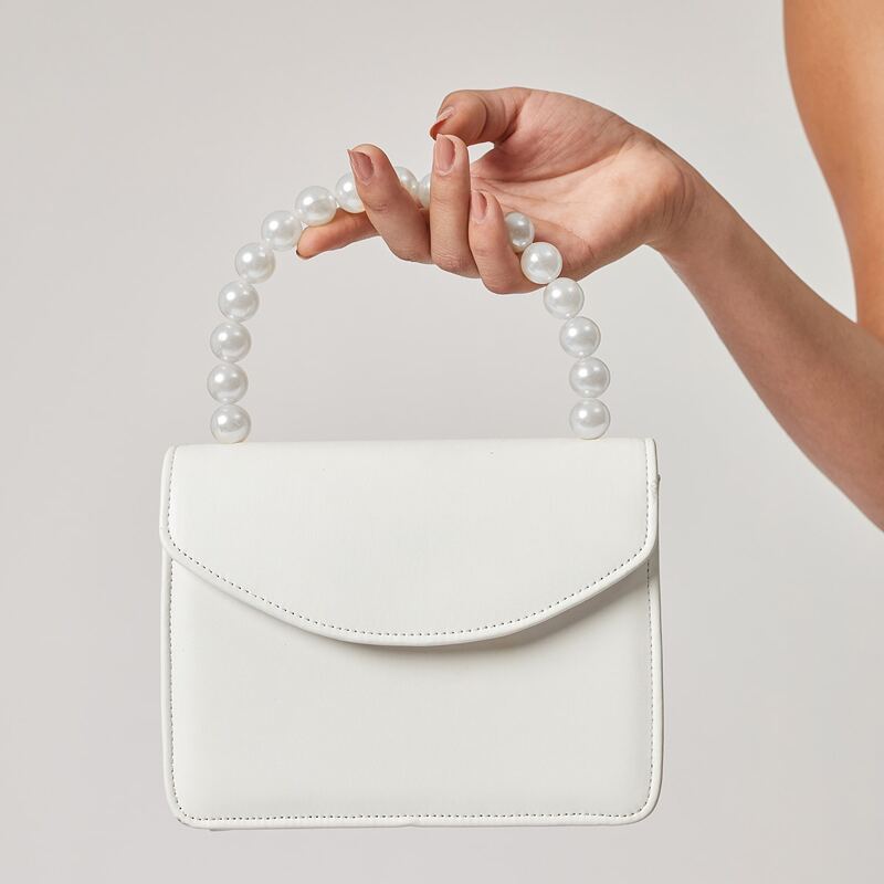 

Faux Pearl Decor Handle Satchel Bag, White