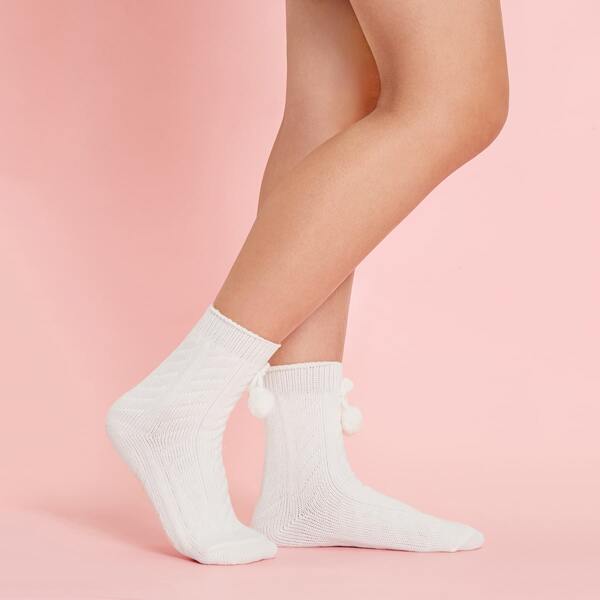 

Pom Pom Decor Socks, White