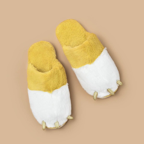 

Paw Decor Fluffy Slippers, Yellow
