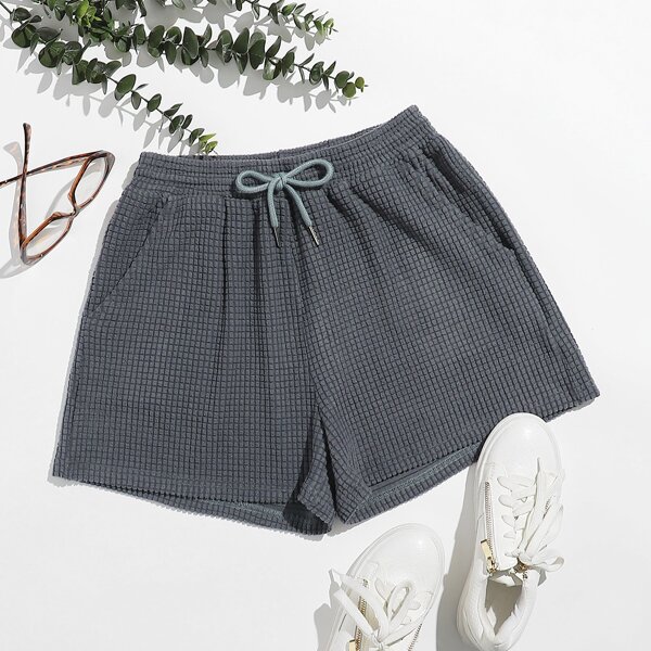 

Drawstring Waist Slant Pocket Shorts, Grey