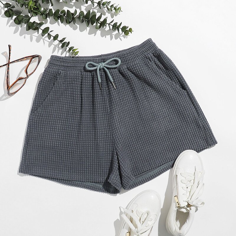

Drawstring Waist Slant Pocket Shorts, Grey