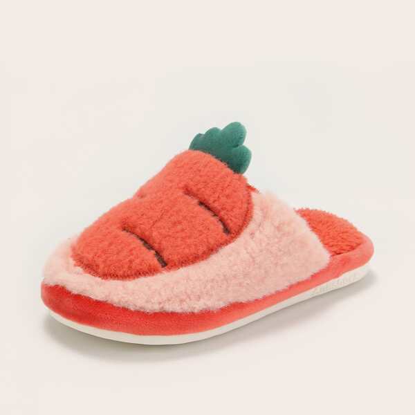 

Girls Cartoon Decor Fluffy Slippers, Orange