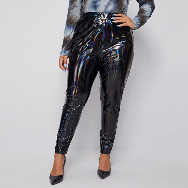 

Plus High Waist PU Leather Leggings, Black
