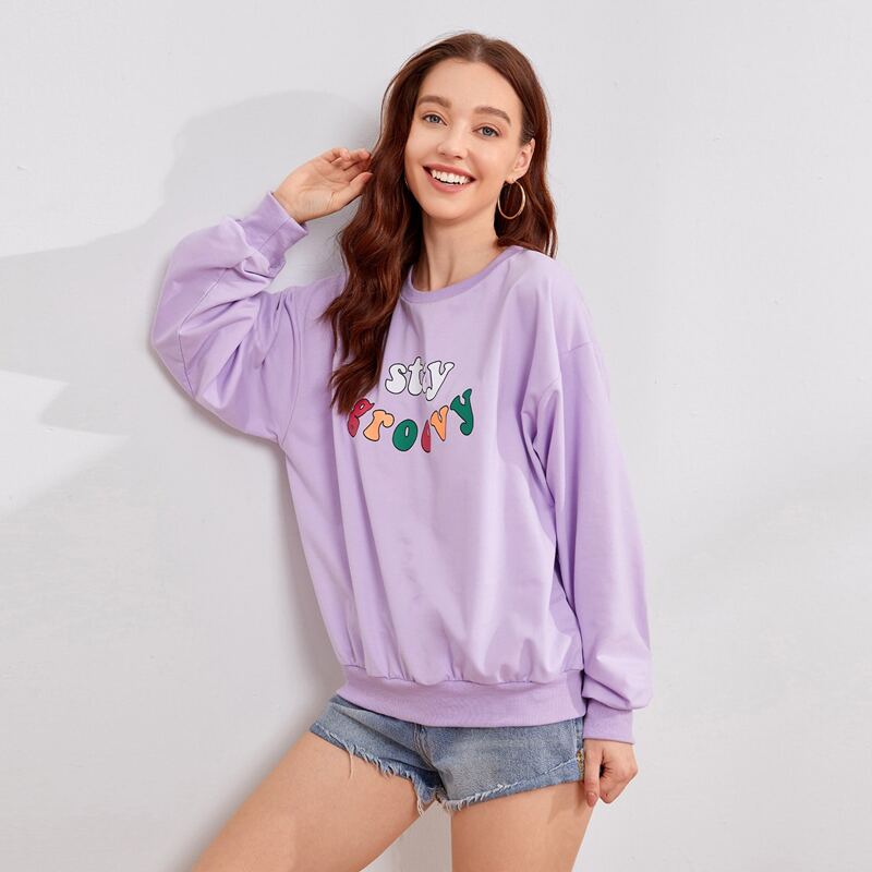 

Letter Graphic Oversized Sweatshirt, Lilac purple
