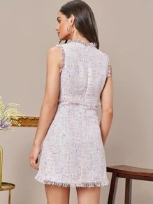 SHEIN Tie Front Frayed Trim Tweed Dress - Multicolor - View 2