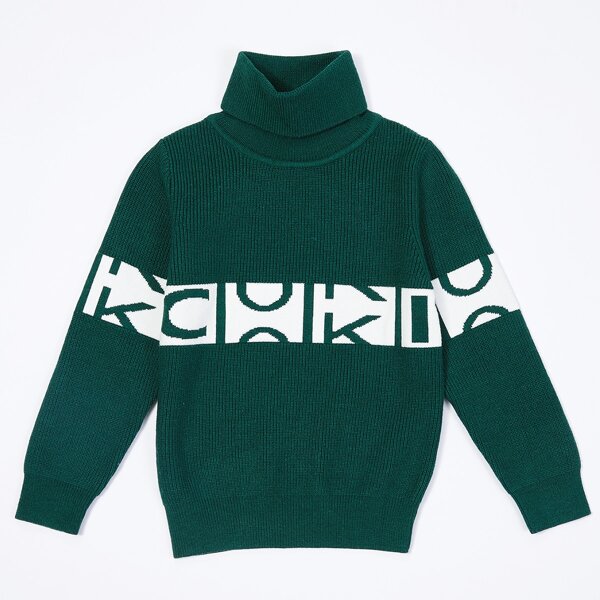 

Toddler Boys Turtleneck Letter Graphic Sweater, Dark green
