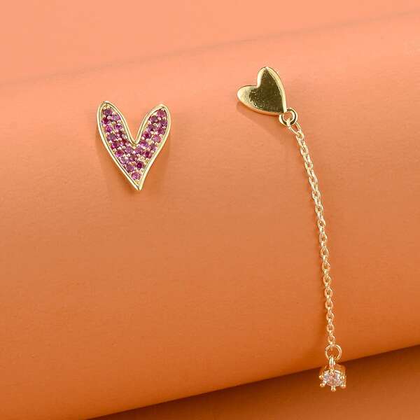 

Heart Decor Earrings, Pink