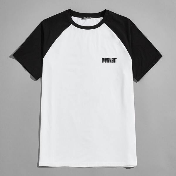 

Men Letter Graphic Contrast Raglan Sleeve Tee, White