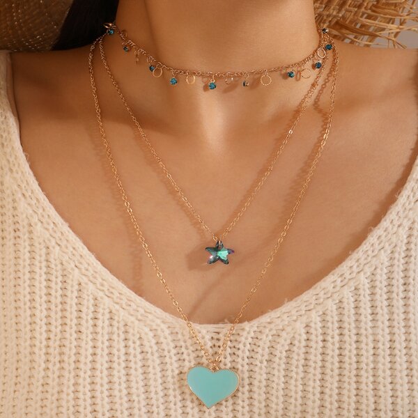 

Heart & Star Charm Layered Necklace, Gold