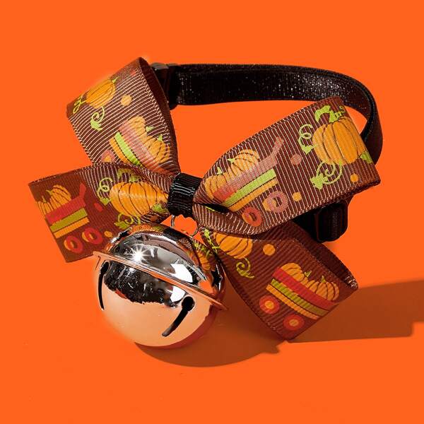 

1pc Halloween Dog Collar With Bell, Brown