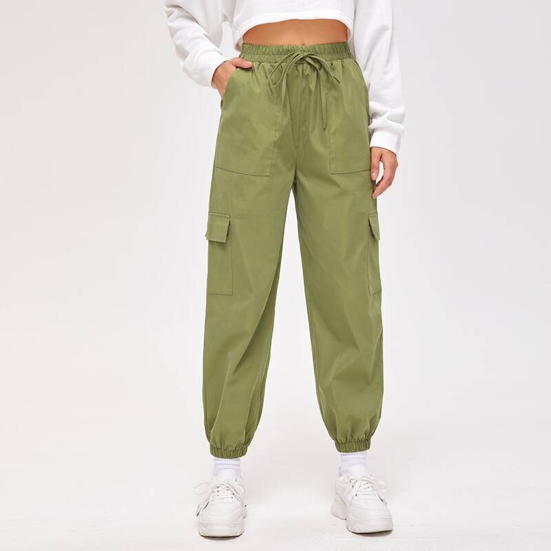 

Drawstring Cargo Pants, Olive green