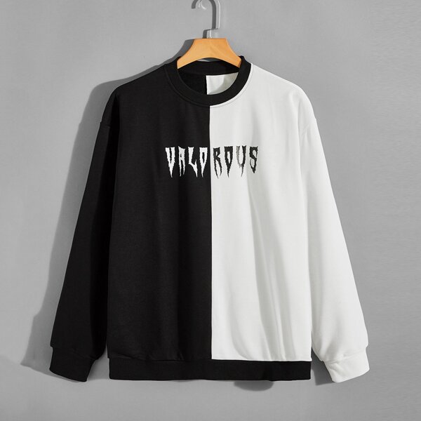 

Men Letter Graphic Two Tone Sweatshirt, Black and white