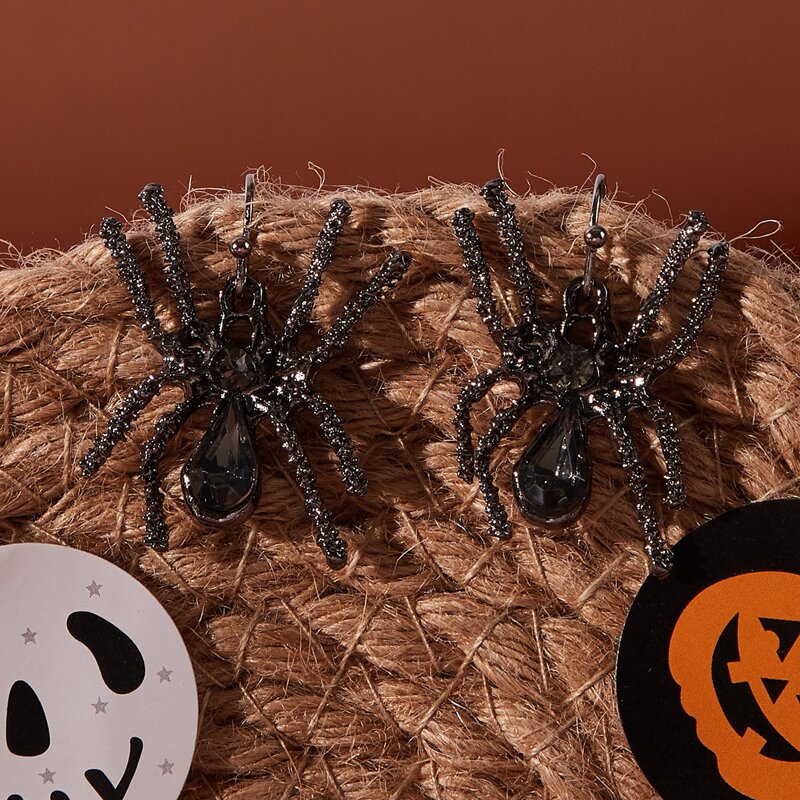 

Rhinestone Spider Drop Earrings, Black