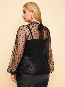 SHEIN Plus Flocked Polka Dot Sheer Mesh Top