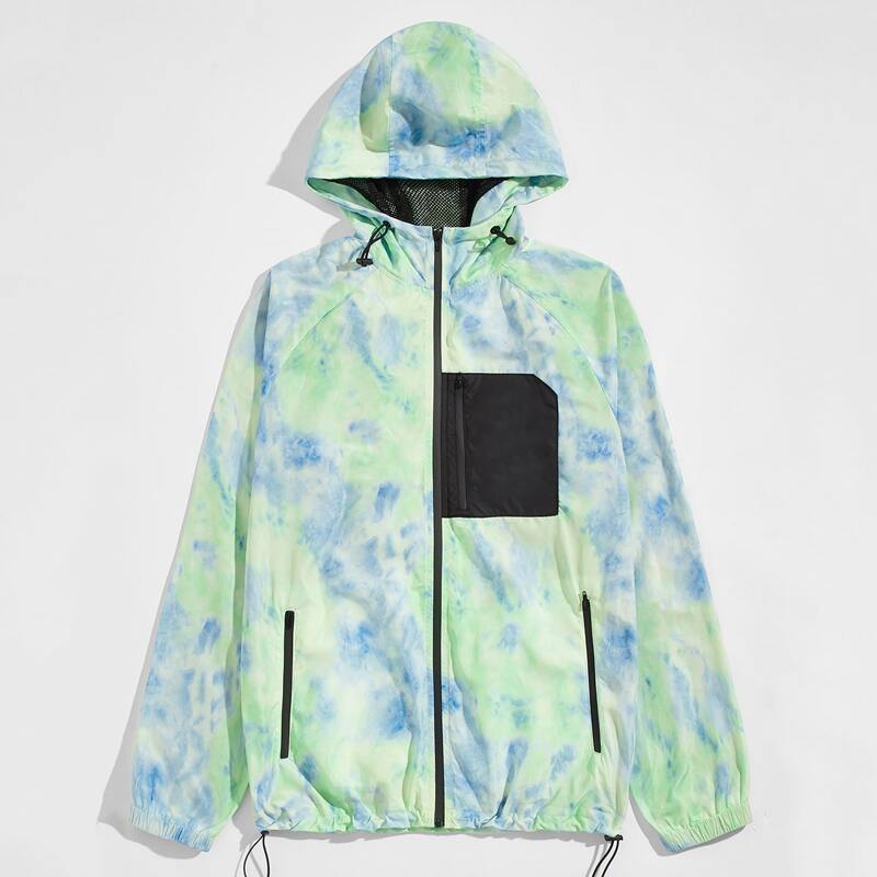 

Guys Tie Dye Sports Drawstring Hem Sports Mesh Lining Wind Jacket, Multicolor