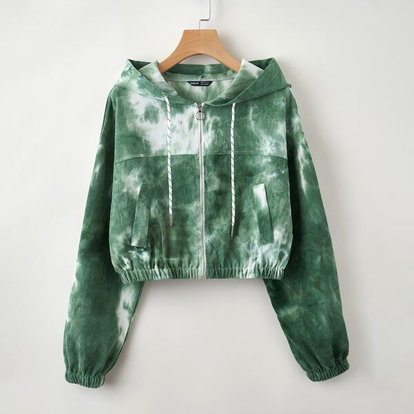 

Tie Dye O-Ring Zipper Corduroy Jacket, Green