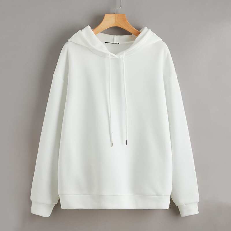 

Drop Shoulder Letter Graphic Drawstring Hoodie, White