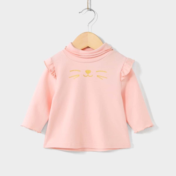 

Toddler Girls Cartoon Graphic High Neck Tee, Baby pink
