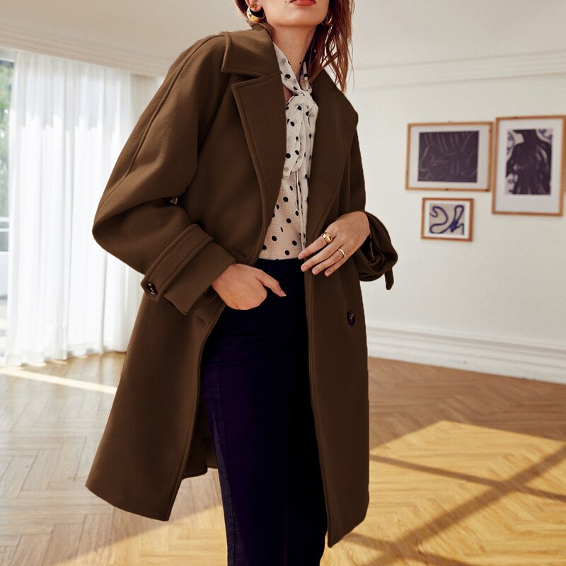 

Double Button Raglan Sleeve Overcoat, Coffee brown