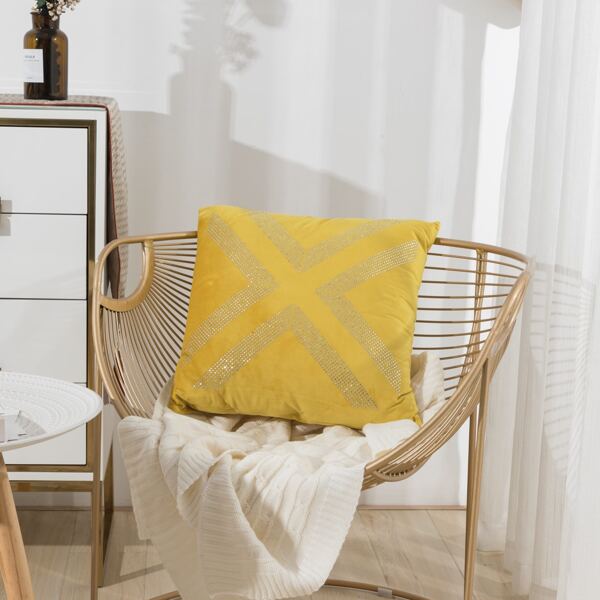 

Rhinestone Decor Cushion Cover Without Filler, Yellow