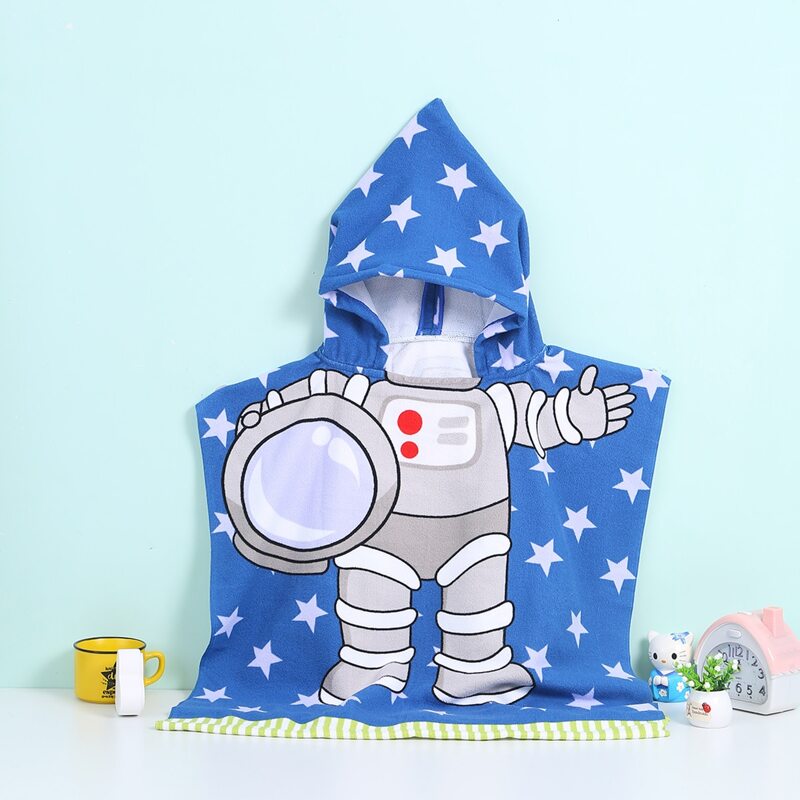 

1pc Kids Random Spaceman Print Hooded Bathrobe, Multicolor