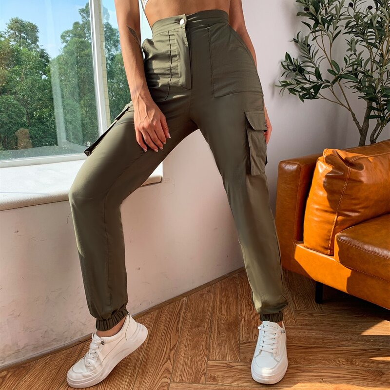 

Slant Pocket Solid Pants, Army green