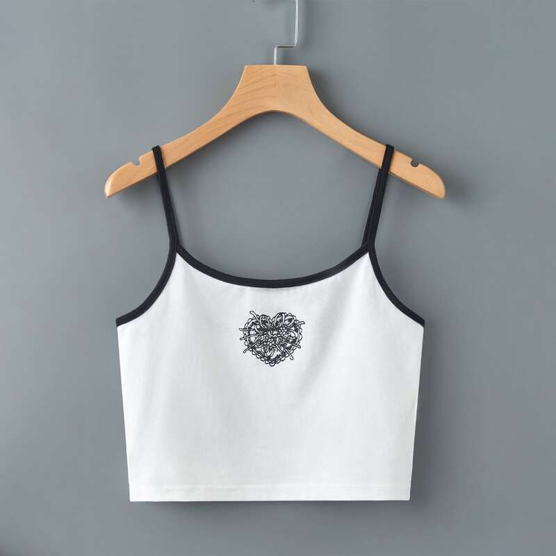 

Heart Graphic Crop Ringer Cami, White