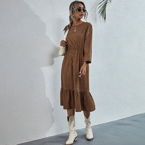 

Cheetah Print Keyhole Back Dress, Brown