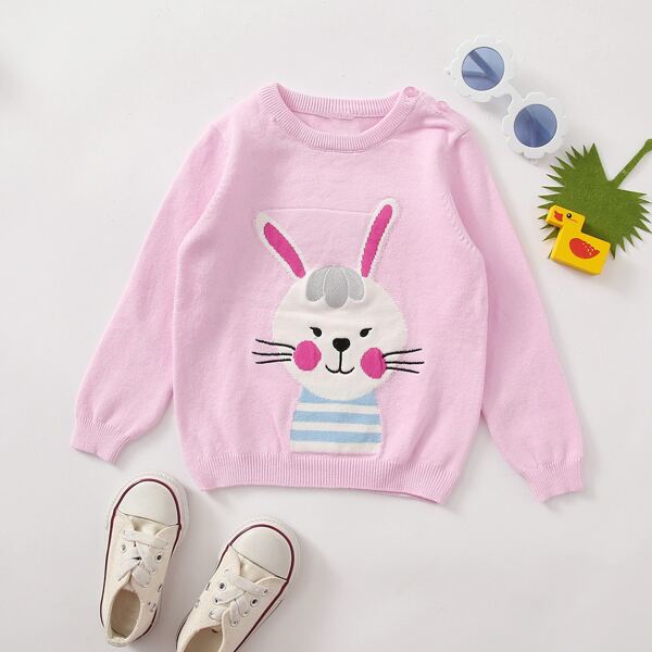 

Toddler Girls Cartoon Pattern Crew Neck Sweater, Baby pink